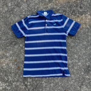 Hollister Striped Polo Shirt S | Blue Gradient Cotton Casual Tee